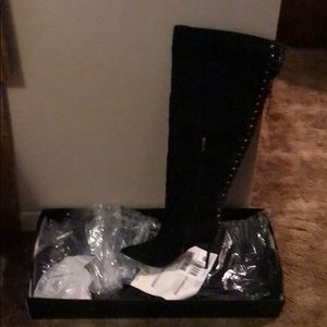 Black wide calf thigh high boots!!!!